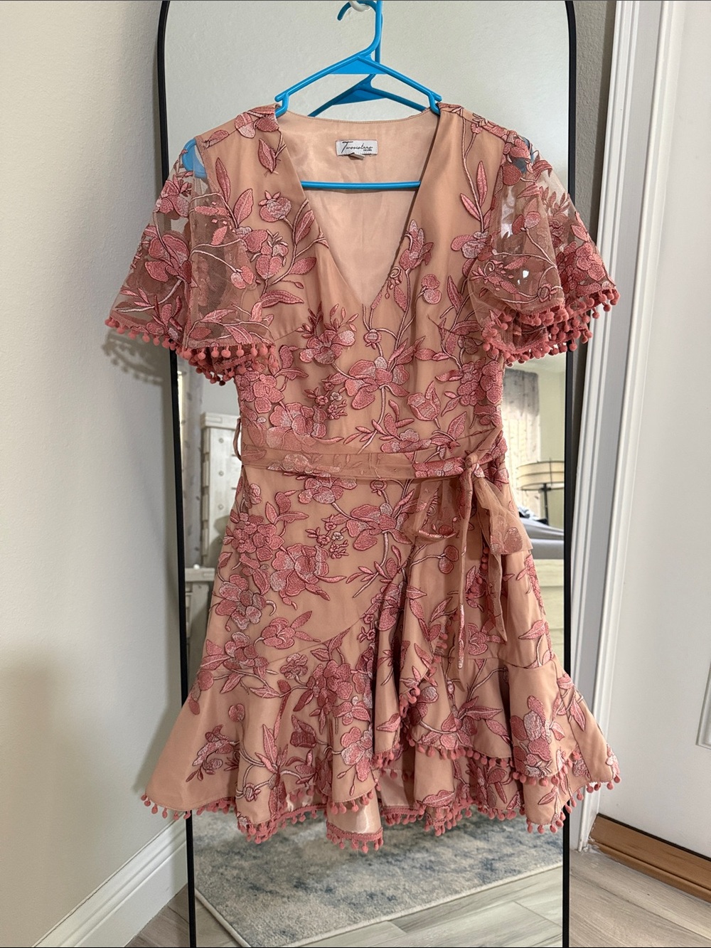 Embroidered Mini Dress in Blush Pink